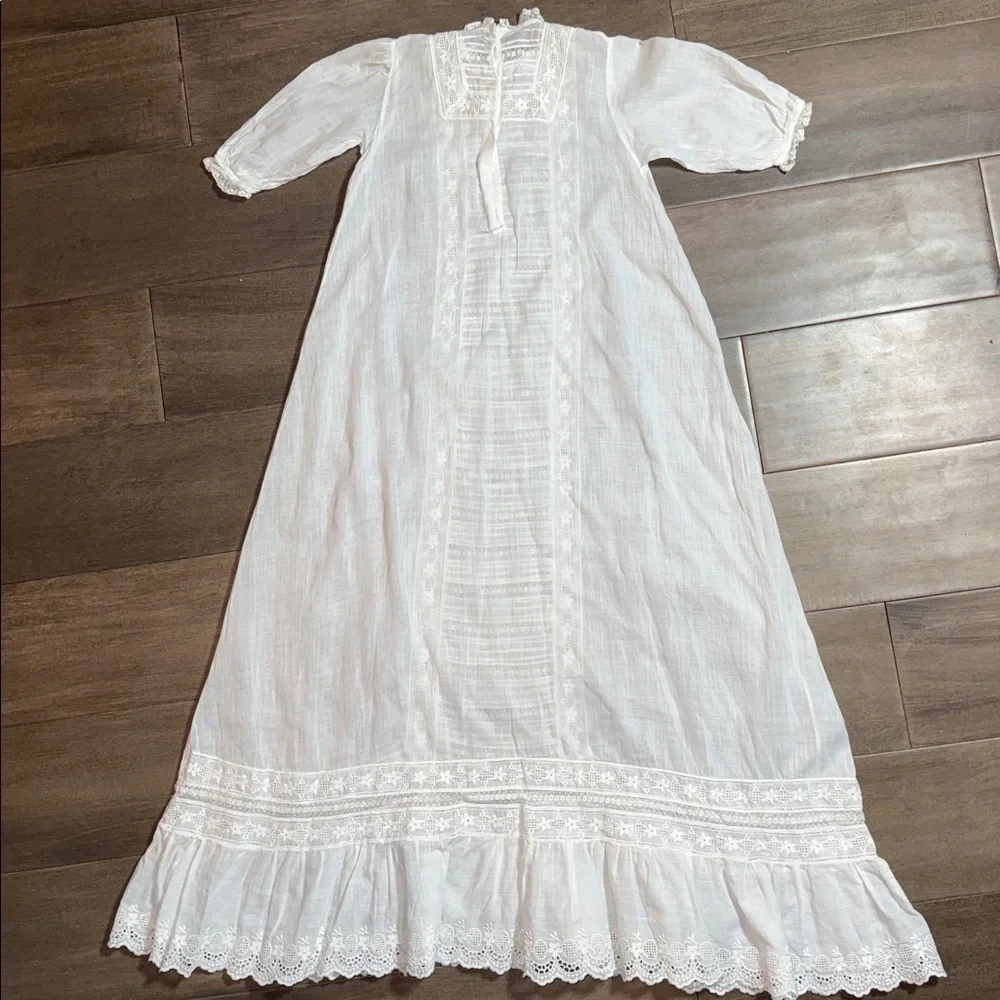 Antique Edwardian Christening Gown Hand Embroidered Lace Heirloom Gown
